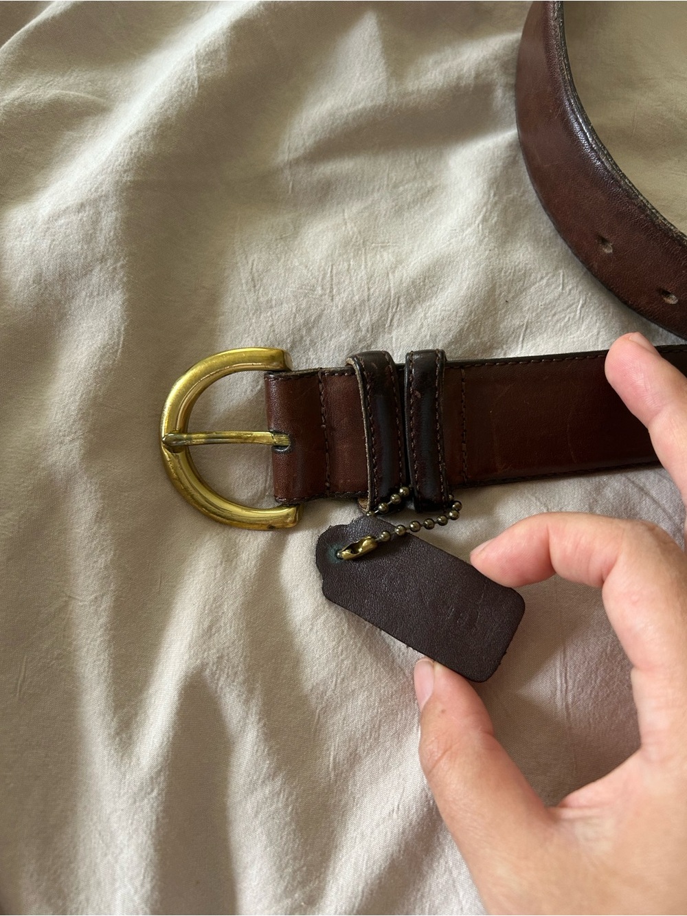 Vintage Coach Brown Leather Belt with Gold Tone Buckle & hang tag